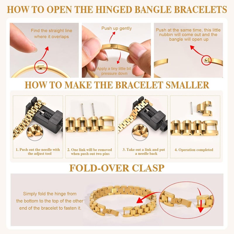 MPRAINBOW 2pcs 18K Gold Plated Chain Link Bracelet, Stainless Steel Crystal Friendship Bracelets Bangle,Watch Band Chains Wristband Jewelry with Adjust Tool - Image 5